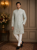 Light Green Floral Thread Embroidered Design Cotton Men's Kurta