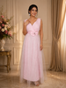 Soft Blush Pink Pleated Design with Bow Embellishment Net Party Wear Gown