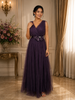 Mauve Purple Pleated Design with Bow Embellishment Net Party Wear Gown