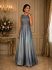 Light Grey Ombre Glitter Embellished Design Bridesmaid Gown