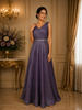 Dark Purple Glitter Design Net Party Wear Gown with Waist Belt