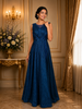 Deep Teal Blue Shimmer Solid And Glitter Design Party Wear Gown with with Pleated Bodice