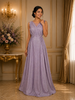 Light Lavender Shimmer Solid And Glitter Design Party Wear Gown with with Pleated Bodice