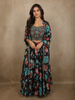 Classic Midnight Black Floral Mirror and Beads Embroidered Design Organza Lehenga