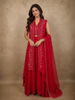 Queen Pink Floral Beads Embroidered Design Georgette Skirt Top with Over Coat