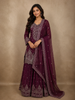 Deep Wine Plum Purple Floral Sequins and Zari Embroidered Design Tissue Organza Lehenga With Dupatta