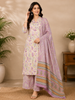 Beige Floral Printed Cotton Salwar Suit