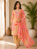 Sandal Organza Straight Cut Salwar Suit Adorned with Floral Print and Embroidery and Dupatta
