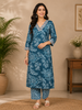 Peacock Blue Floral Design Cotton Salwar Suit