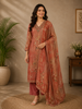 Copper Rust Floral Design Organza Salwar Suit