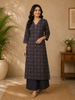 Dark Blue Floral Designed Cotton Salwar Suit