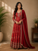 Orange Floral Motif Bead And Printed Georgette Gown