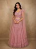 Soft Dusty Rose Pink Heavy Sequins Embroidered Design Net Lehenga Set with Cape Sleeves
