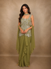 Olive Pistachio Green Floral Beads Embroidered Design Georgette Skirt Top with Choker Dupatta