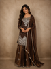 Antique Bronze Brown Sequins and Beads Embroidered Design Organza Lehenga with Dupatta