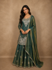 Deep Forest Teal Green Sequins and Beads Embroidered Design Organza Lehenga with Dupatta