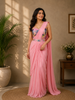 Pink Ready-to-Wear Draped Georgette Saree with Multicolor Sequin Embroidered Blouse