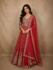 Deep Crimson Red Floral Zari Embroidered Design Georgette Mastani Lehenga with Dupatta