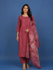 Rosewood Pink Floral Design Embroidered Print Semi Silk Salwar Suit