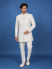 Ivory Floral Designed Cotton Sherwani Suit