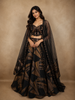 Black and Gold Geometric Sequins Embroidered Design Organza Designer Lehenga with Dupatta