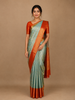 Sea Green Floral Woven Motifs Pure Kanchipuram Tissue Silk Saree