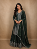 Deep Forest Green Floral Sequins and Zari Embroidered Design Tissue Organza Lehenga With Dupatta