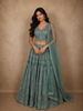 Deep Teal Emerald Green Zari Embroidered and Stone Embellished Design Net Lehenga With Net Dupatta