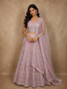 Soft Blush Lavender Pink Floral Embroidered and Stone Embellished Design Net Lehenga With Net Dupatta
