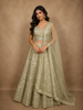 Muted Celadon Sage Green Floral Embroidered and Stone Embellished Design Net Lehenga With Net Dupatta