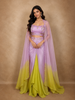 Soft Lilac Lavender and Lime Green Sequins And Beads Embroidered Design Satin Indo Western Skirt Top