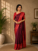 Dark Purple Floral Butta Woven Pure Kanchipuram Silk Saree with Red Contrast Zari Border