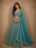 Elegant Teal Blue Heavy Beads and Mirror Embroidered Design Net Bridal Lehenga With Dupatta