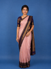 Light Pink Floral Motif Woven Pure Kanchipuram Silk Saree With Rich Zari Border