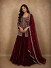 Deep Wine Maroon Floral Sequins and Beads Embroidered Design Organza Bridesmaids Lehenga with Dupatta