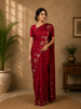 Red Elephant and Floral Designed Semi Tussar Saree