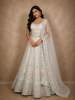 Ivory Mirror and Thread Embroidered Design Net Lehenga With Dupatta