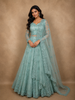 Soft Seafoam Blue Floral and Beads Embroidered Design Net Lehenga With Dupatta