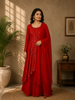 Red Floral Embroidered Georgette Palazzo Salwar Suit for Women