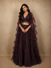 Wine Heavy Sequins and Beads Embroidered Design Net Mermaid Lehenga With Ruffle Dupatta