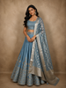 Light Blue Silver Zari Woven Design Banarasi Silk Designer Lehenga with Dupatta