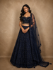 Navy Blue Floral Sequins and Beads Embroidered Design Net Mermaid Lehenga With Dupatta