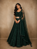 Bottle Green Heavy Sequins and Beads Embroidered Design Net Mermaid Lehenga With Dupatta