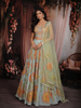 Light Blue Floral Print and Thread Embroidered Design Organza Lehenga