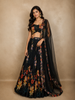Black Floral Printed Design Organza Lehenga with Dupatta