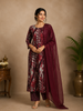 Wine Abstract Printed Cotton Salwar Suit With Dupatta