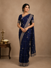 Dark Blue Floral Design Embroidered Georgette Saree