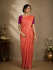Peach Leaf Motif Woven Pure Kanchipuram Silk Saree
