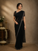 Bottle Green Floral Designed Georgette Saree With Stone Work Border
