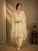 Yellow Straight Cut Salwar Suit Adorned with Sequins and Floral Design with Dupatta